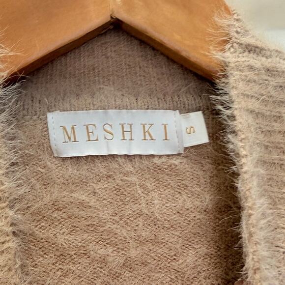 Meshki Tan Fuzzy Cropped Sweater Small Cozy Fall Winter - Picture 3 of 3